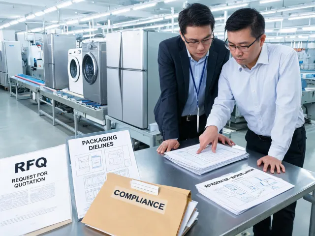 Appliance sourcing service meeting beside production line